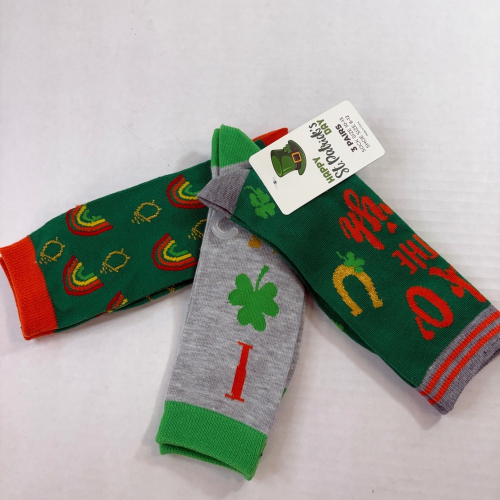 St Patricks Day Crew Socks Women Size 10-13 Green‎ New 3-Pack Lucky